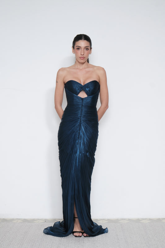 Siren Ruched Gown in Blue