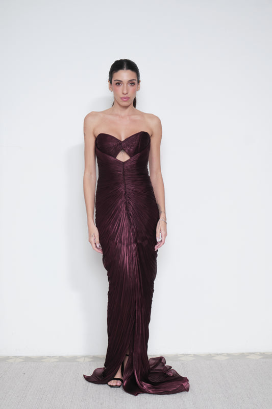 Siren Ruched Gown in Burgundy